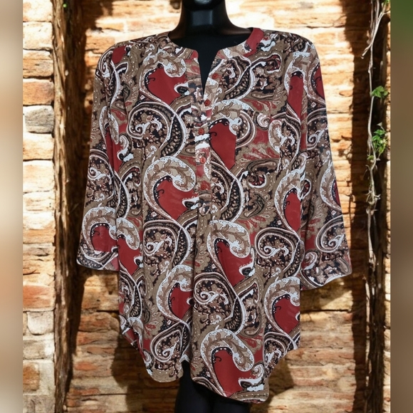Brody Miles Paisley Print Semi-Sheer Tunic Blouse - Picture 1 of 10